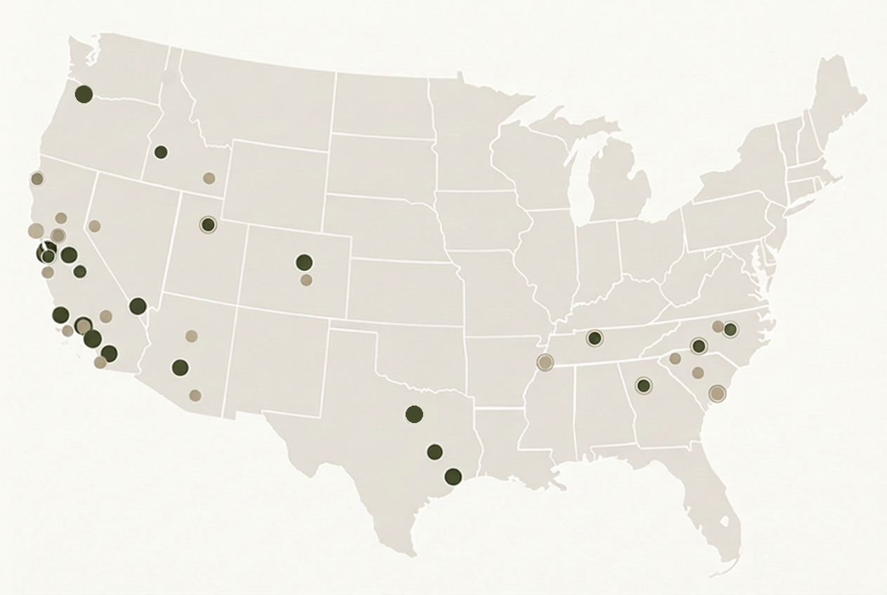 Map of VIE project locations across the United States